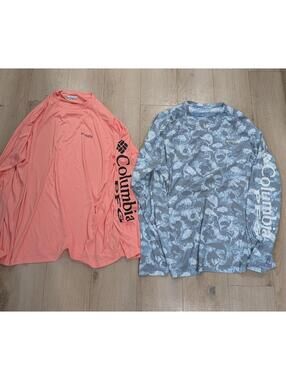 Mens Lot Of 2 Columbia PFG Pink Blue Long Sleeve Pullover Fishing Shirts Sz 2XL